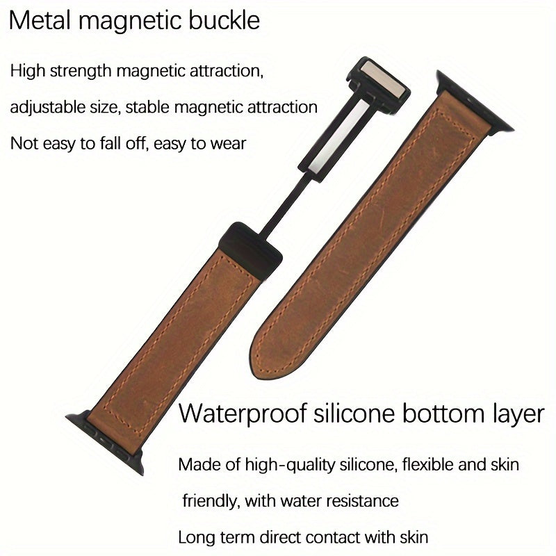 Genuine Calfskin Leather Watch Band, with Magnetic Clasp